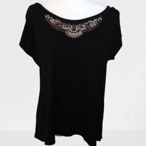 Arden B Black Oversized Shirt With Jeweled Neckline Women Size M